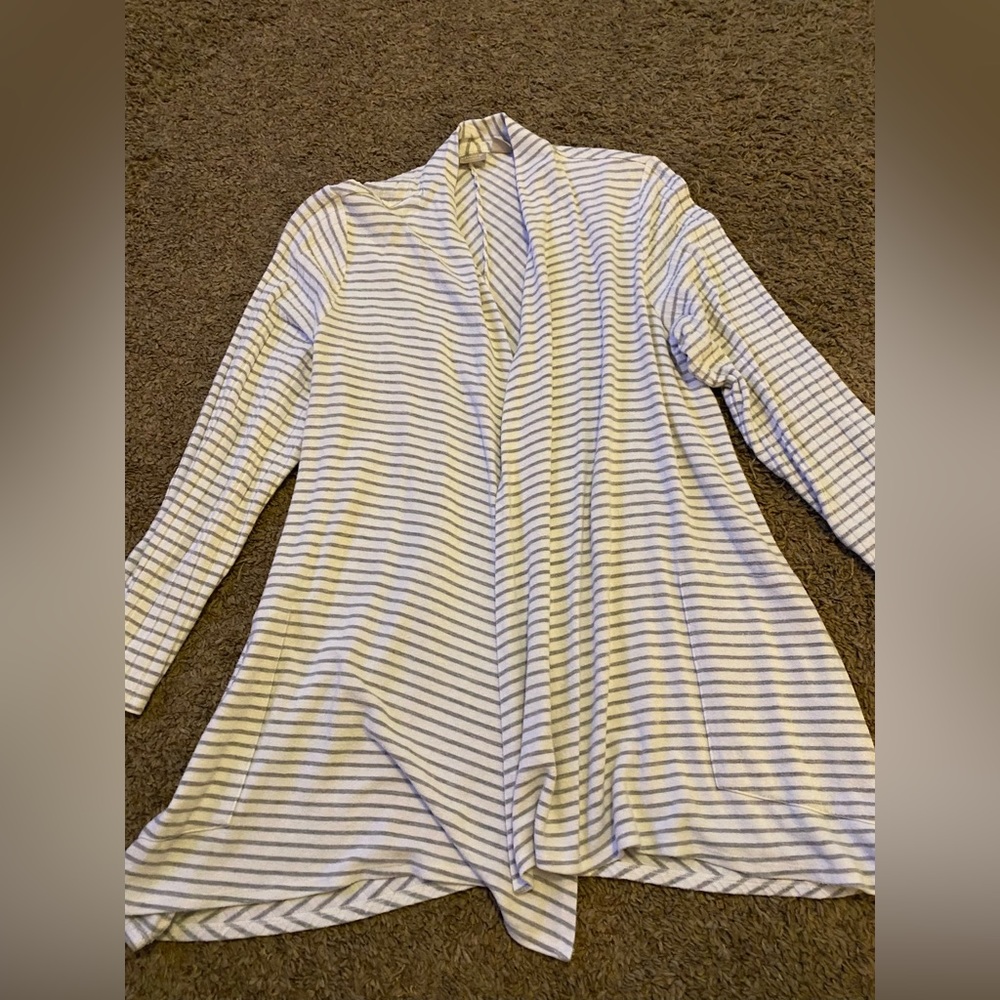White & Grey Striped Athletic Cardigan (Chico's Zenergy)